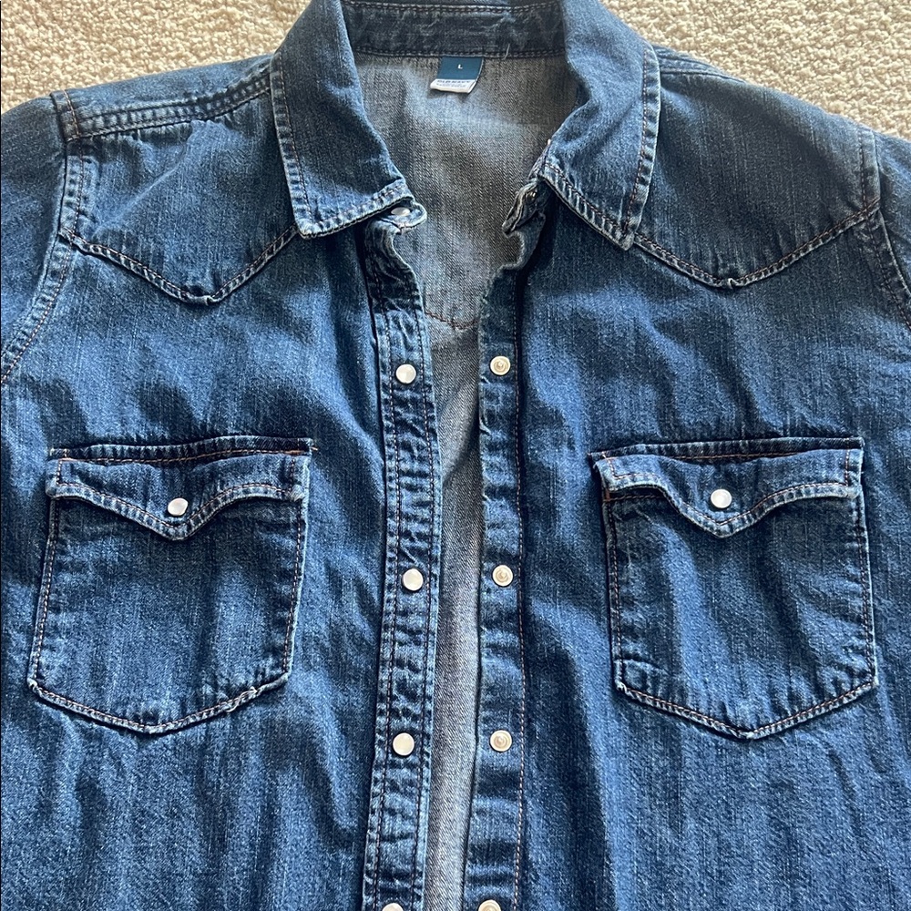 Old Navy Blue Denim Button Down Shirt - Picture 6 of 6